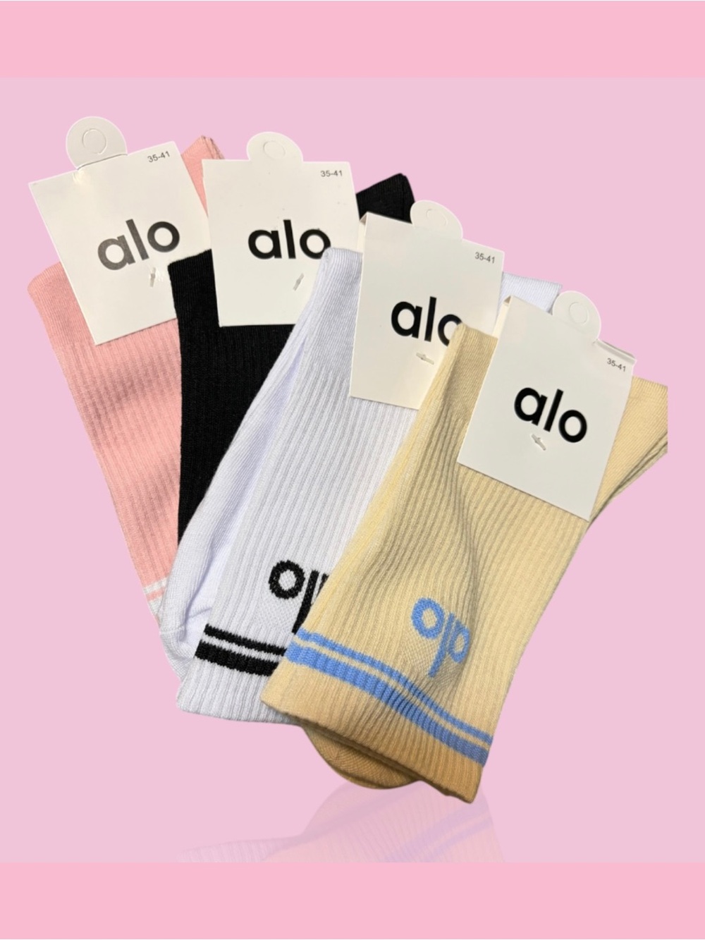 ALO  Ribbed Crew Athletic Socks - Pink, Black, White, Cream